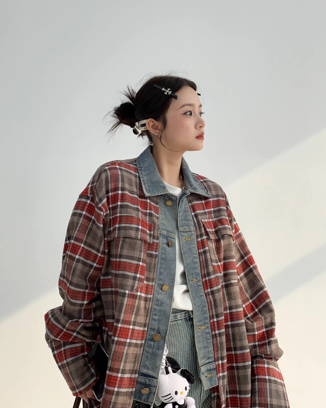 Denim Patchwork Plaid Shirts YLS0725