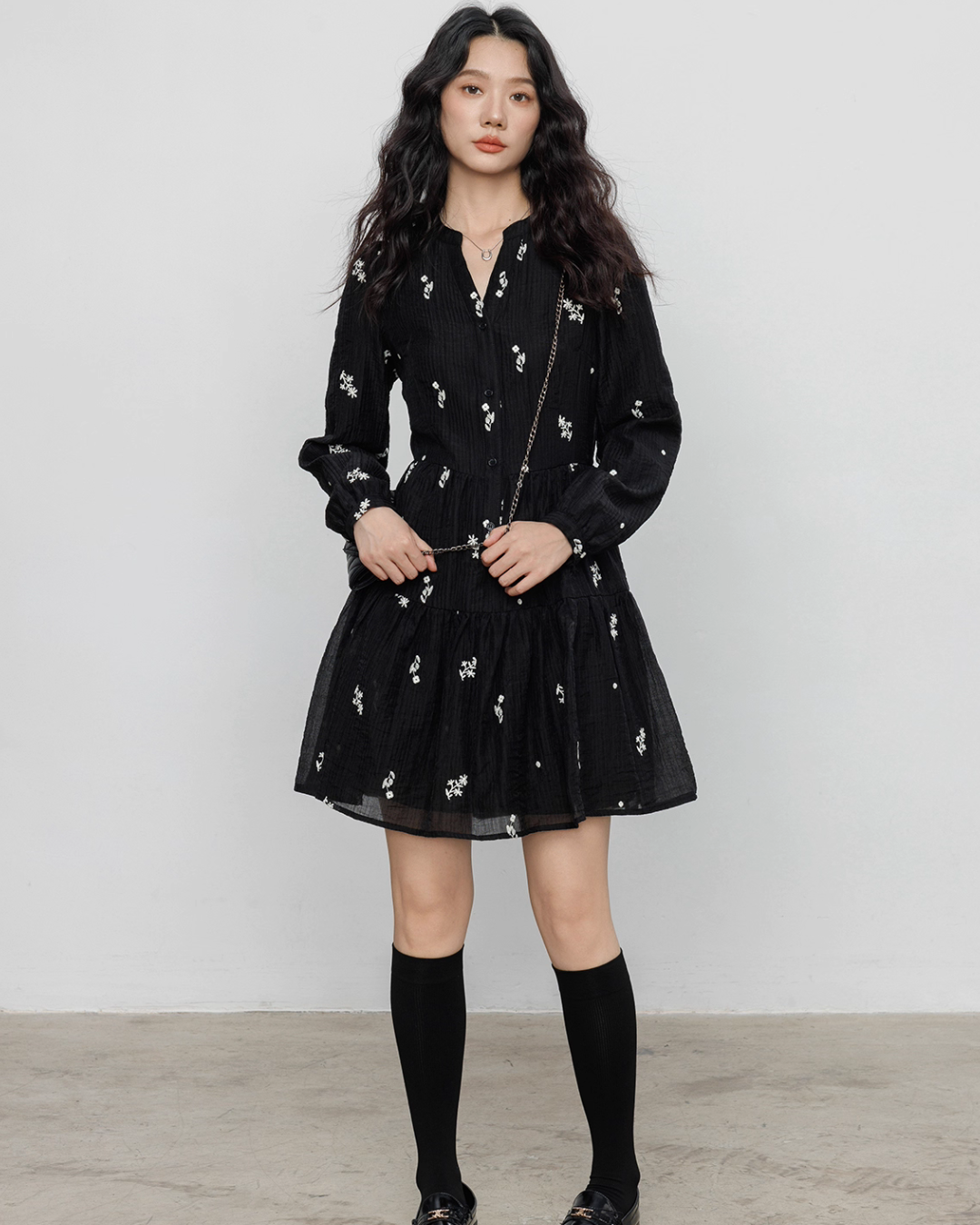Flower Patterned Flare Dress VAS0146