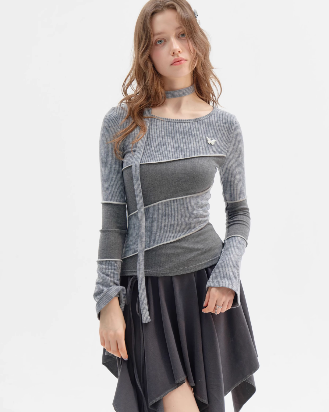 Diagonal Design Top with Choker ZZF0362