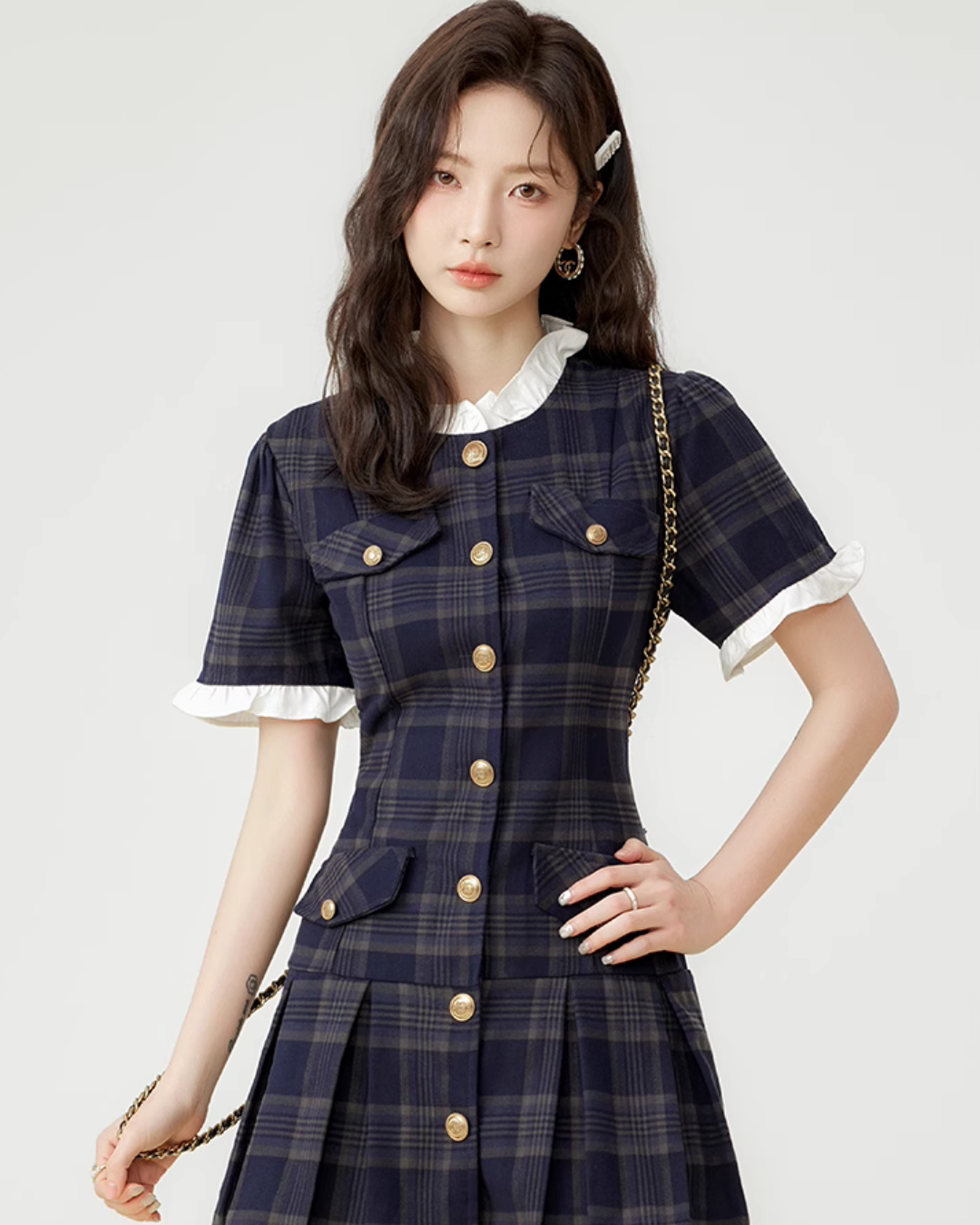 Paid Frill Mini Dress LSN0004