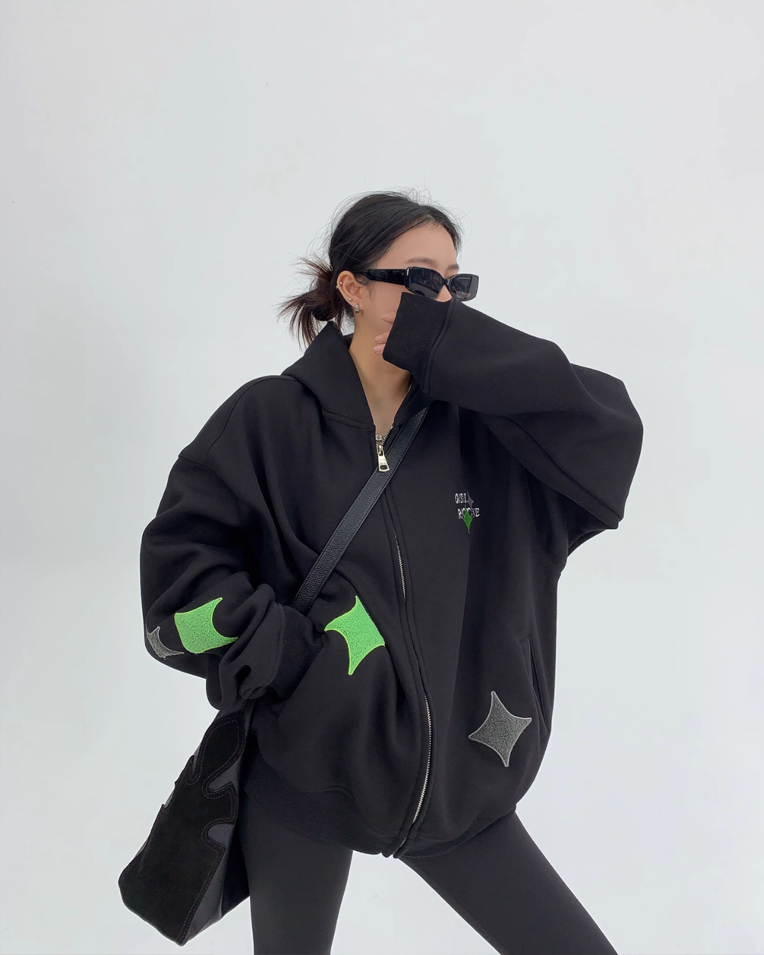 Diamond Patch Zip Hoodie YLS0609