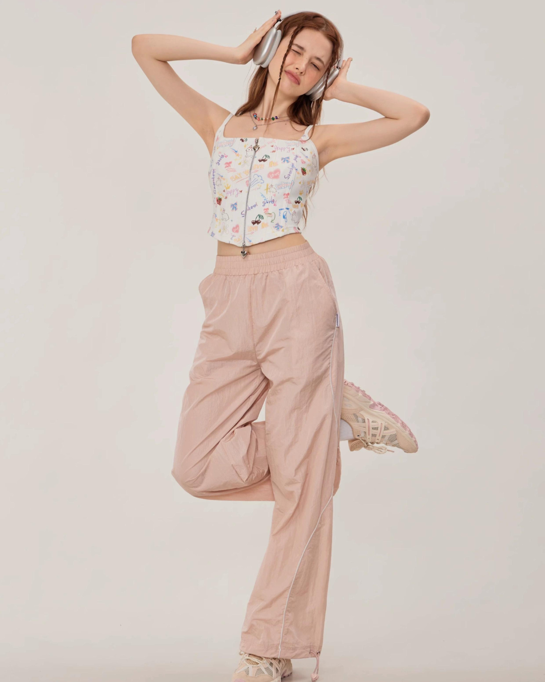 Graffiti Printed Zip Rib Camisole ZZF0252