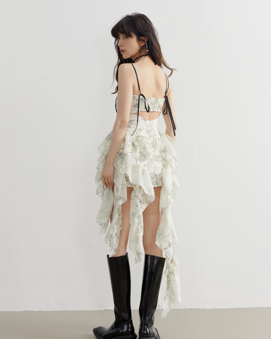 Ruffle Art Print Dresses JNS0002