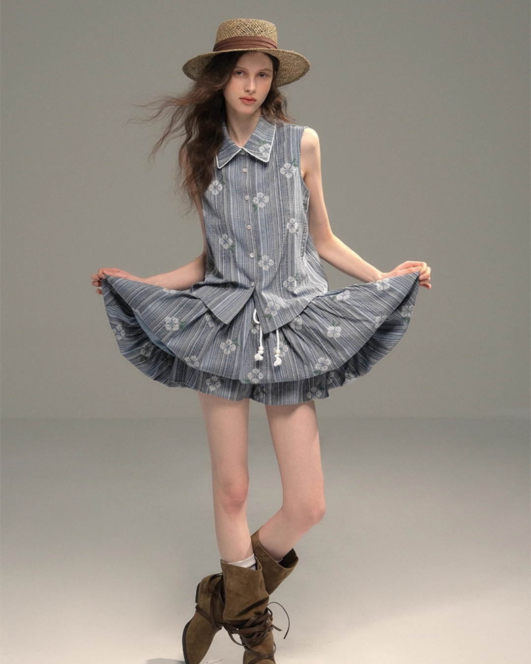 Flower Shirt Vest / Balloon Mini Pants USY0008