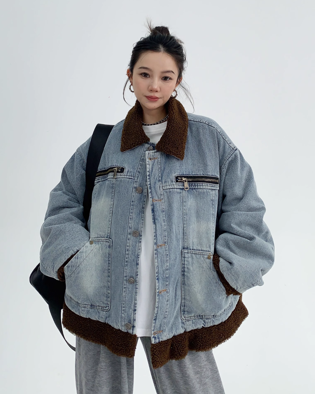 Oversized Denim Lined Boa Jacket YLS0461