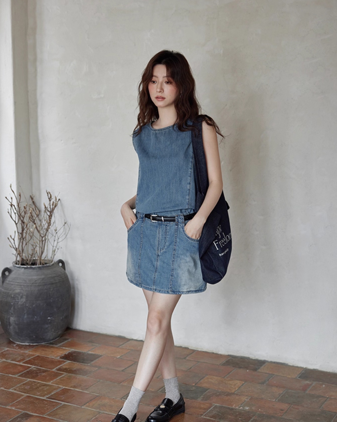 Sleeveless Denim Mini Dress SMS0016