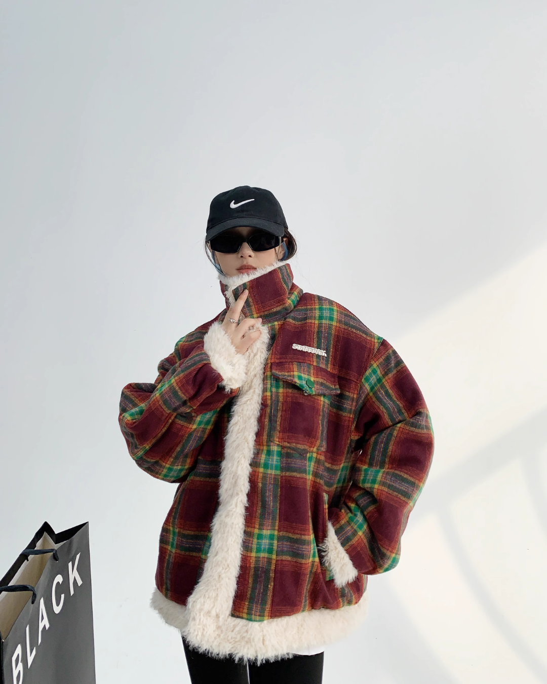 Plaid Voluminous Boa Jacket YLS0513