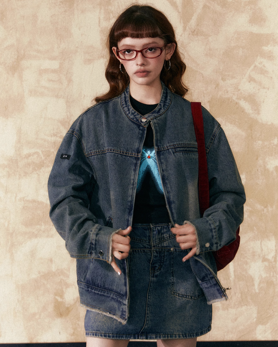 Stand Collar Denim Jacket EZK0082
