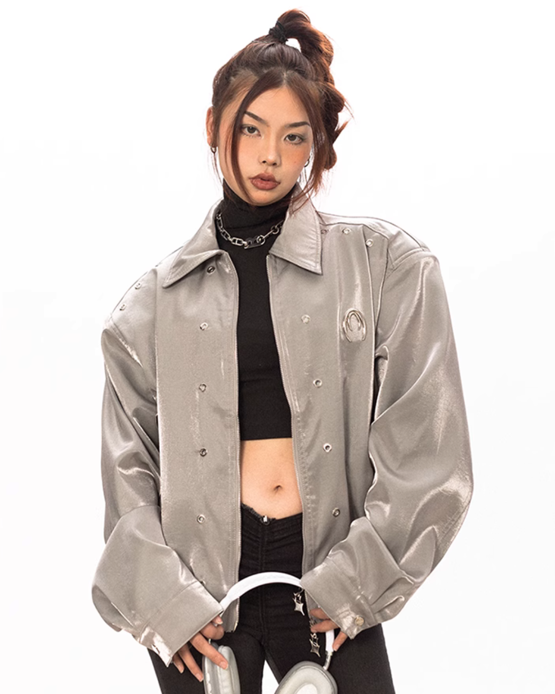 Metal Label Padded Shoulder Jacket BLB0029