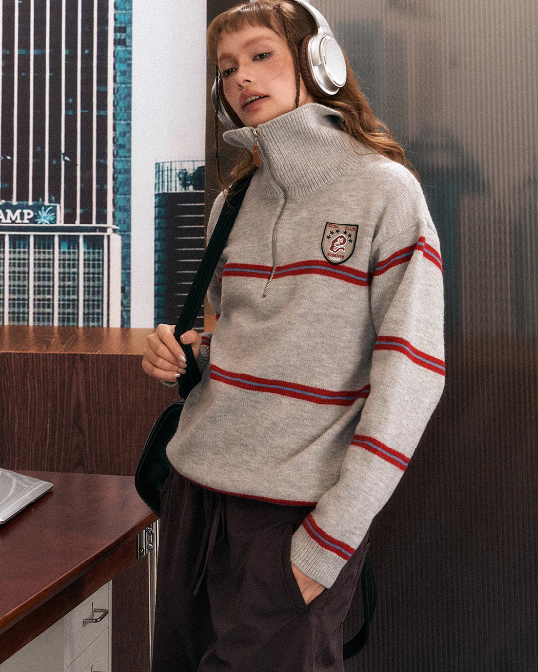 Half Zip College Style Knit EZK0085