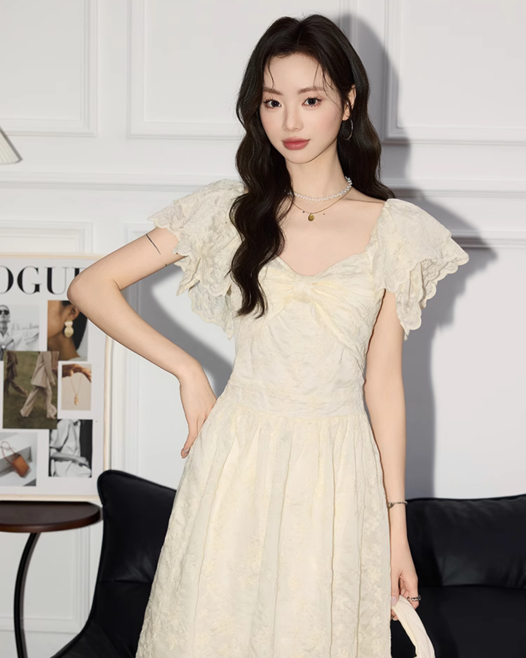 French Ruffle Short Sleeve Dress MNX0006