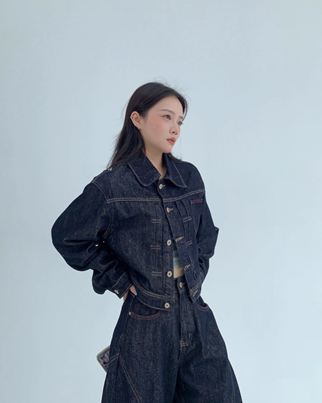 Dark Blue Denim Jacket / Wide Denim Pants YLS0912