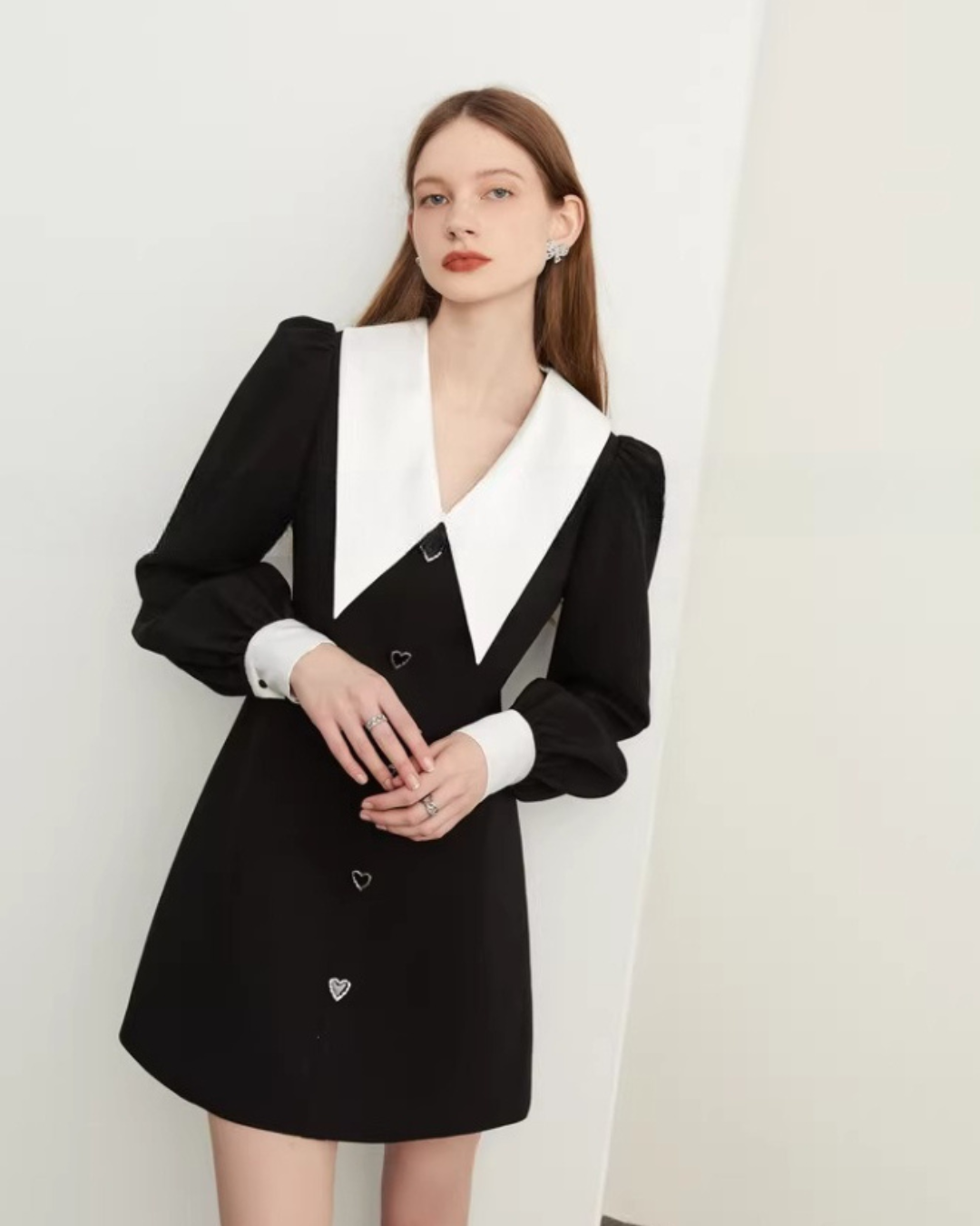 Big Collar Heart Button Dress DPY0072