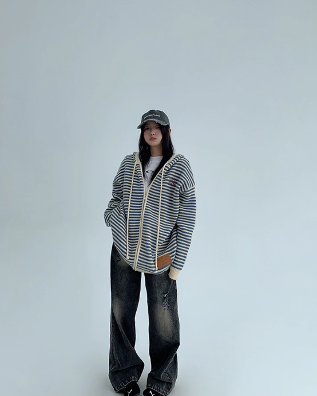 Stripe Relaxed Knit Hoodie YLS0999