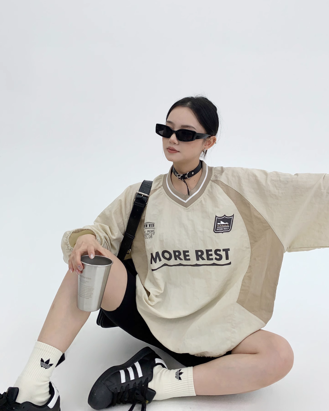 V-Neck Print Logo Nylon Top YLS0434