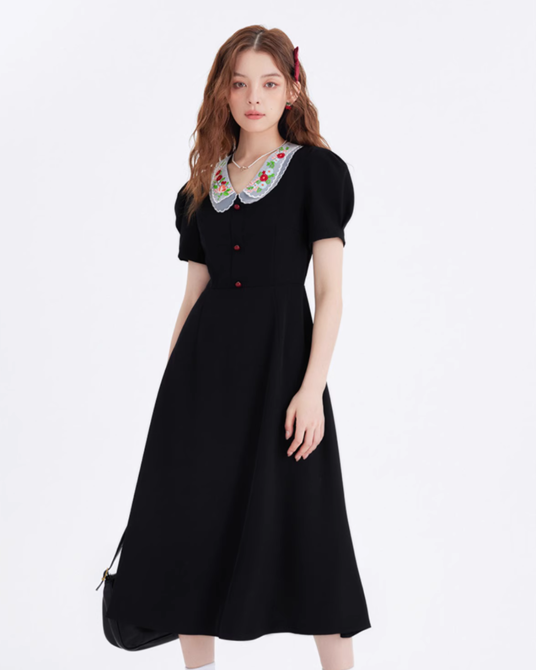 Flower Embroidery Collar Long Dress LSN0005