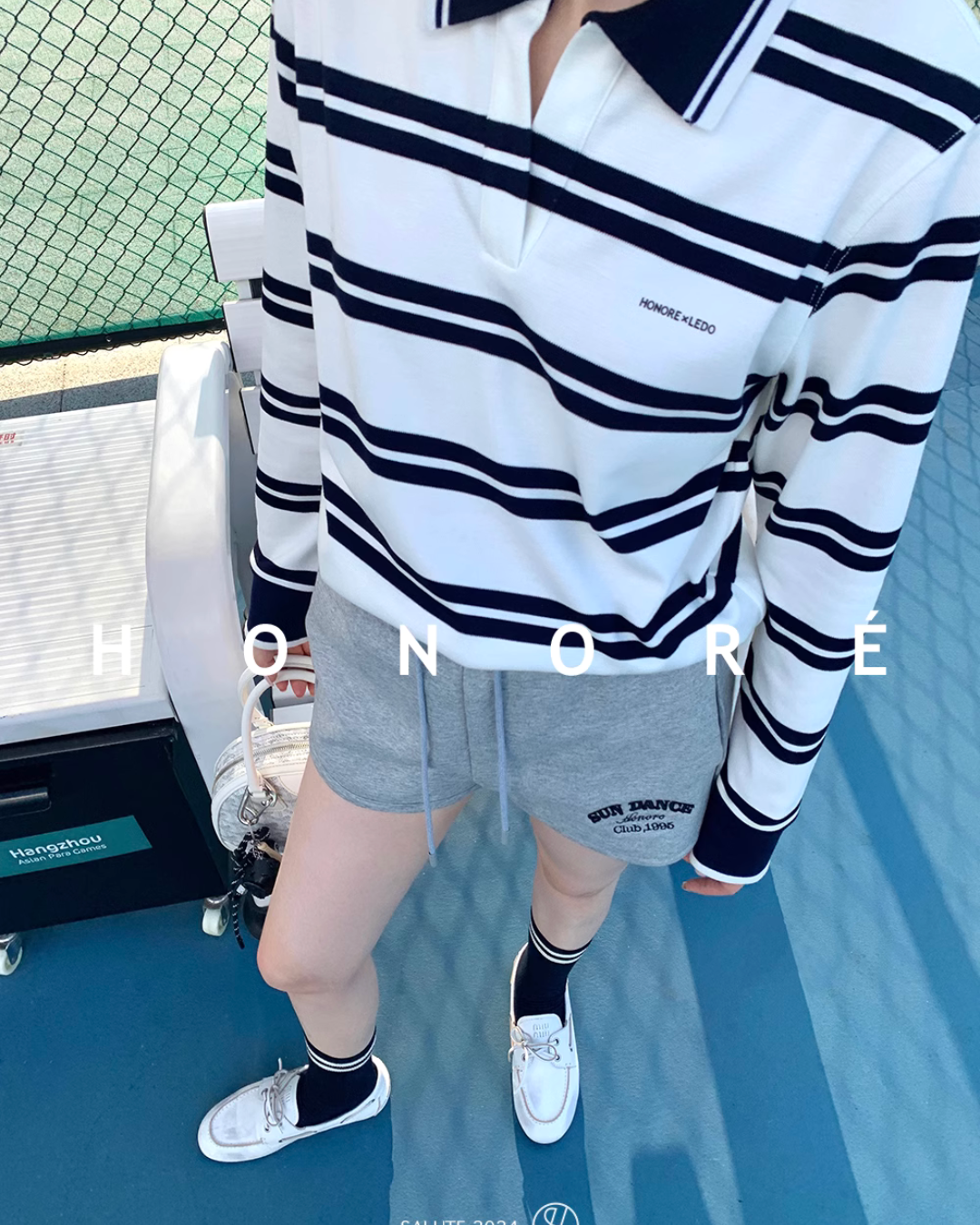 Polo Border Long Sleeve Tops HNR0005