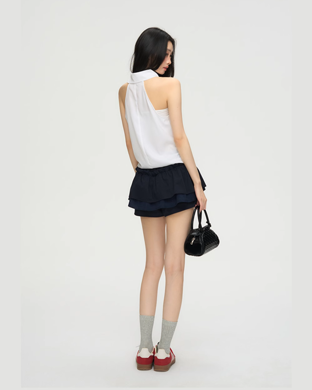 Navy Blue Double Layer Skirt PUC0017
