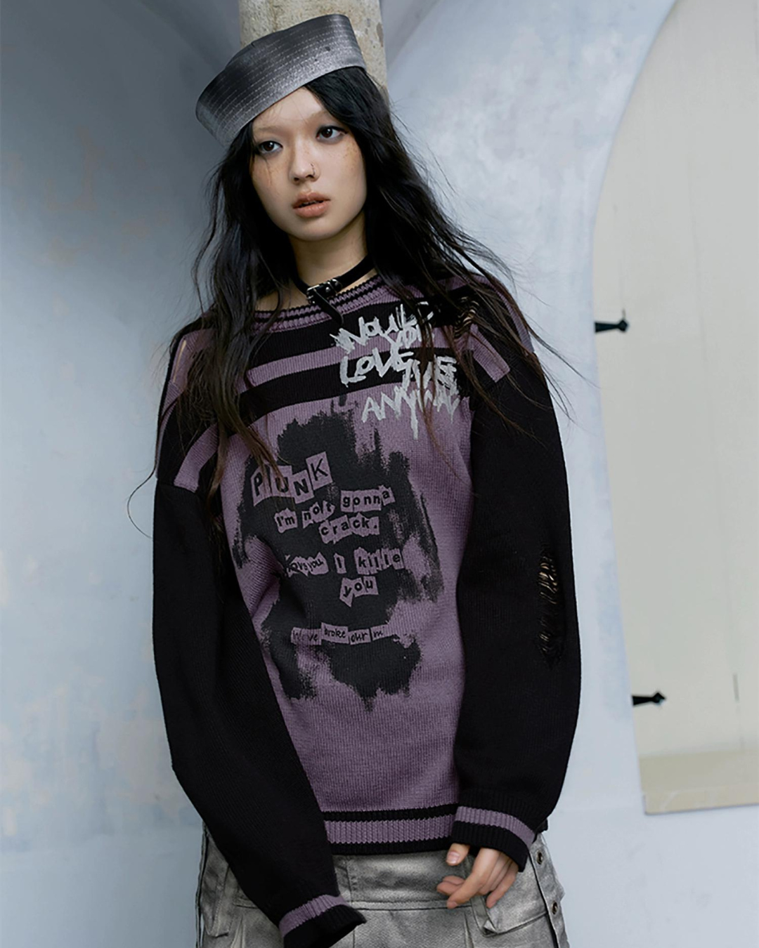 Striped Ripped Graffiti Sweater CEN0025