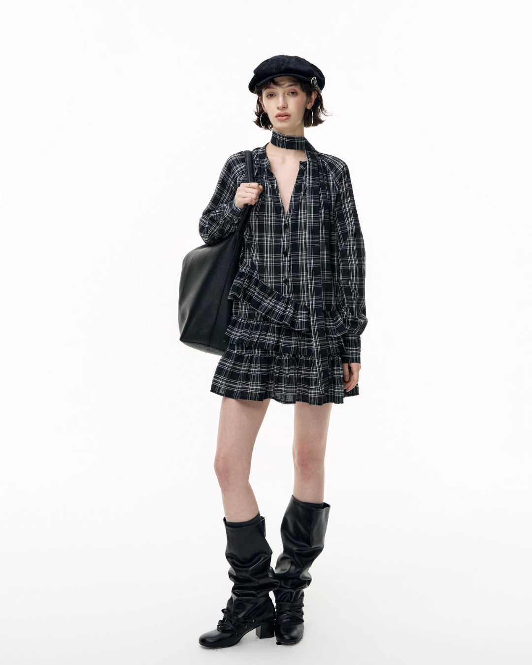 Plaid Ruffled Long Sleeve Shirt SHE0009