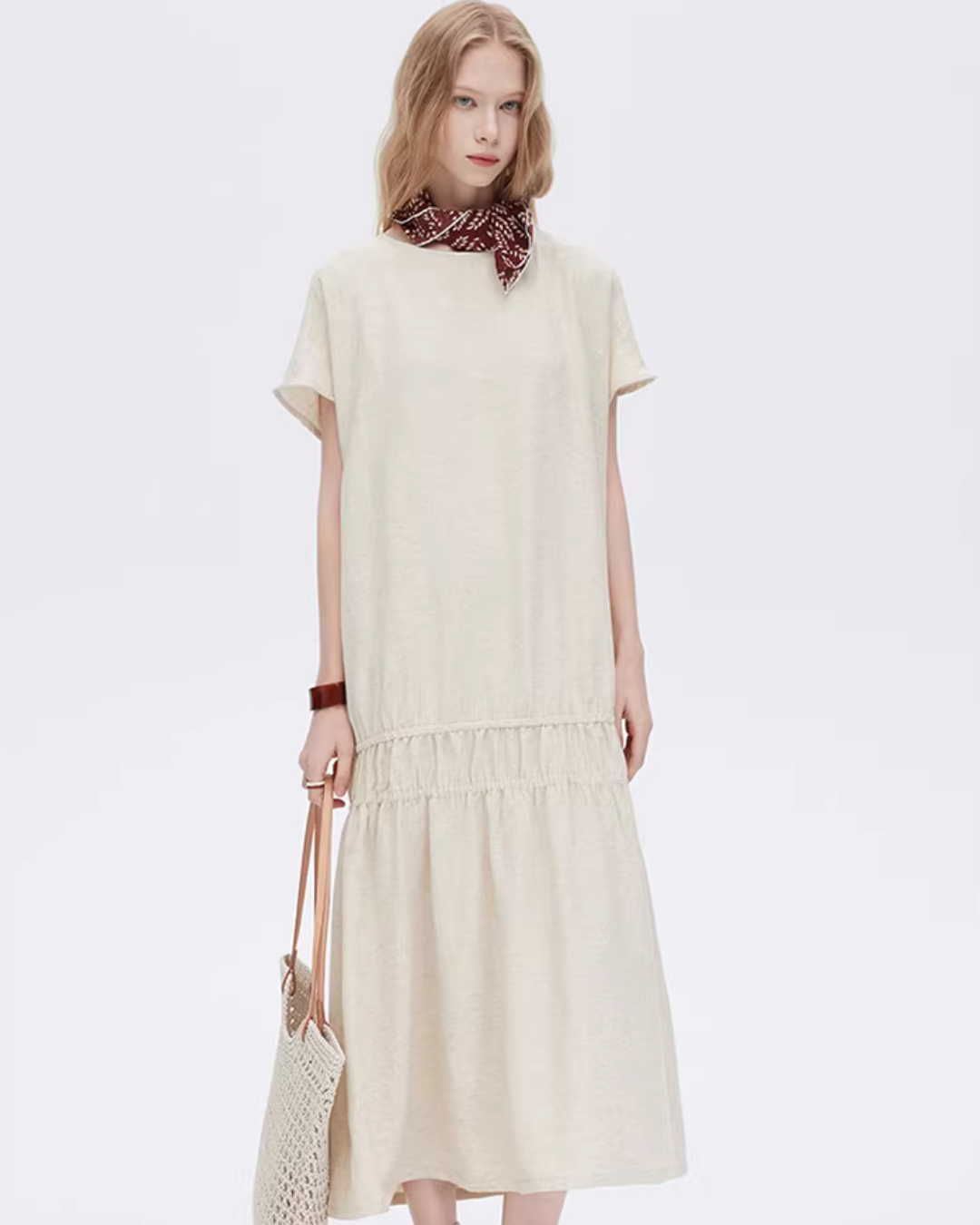 Cotton Linen Gathered Long Dress SHN0040