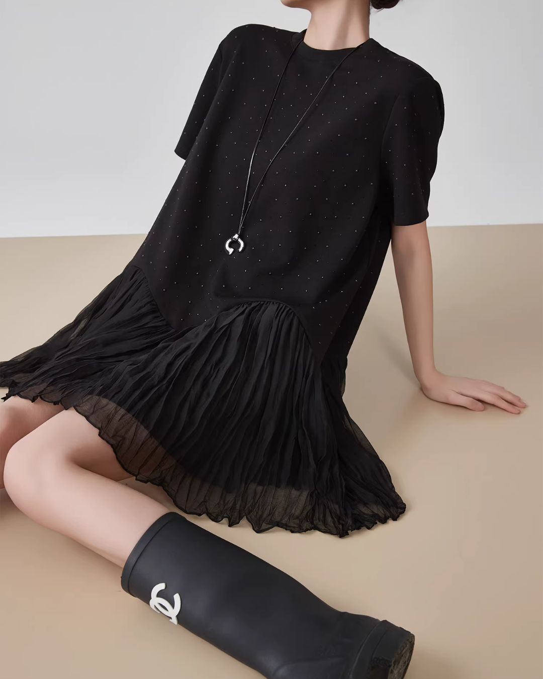 Rhinestone Short-Sleeve T-Shirt Dress FER0080