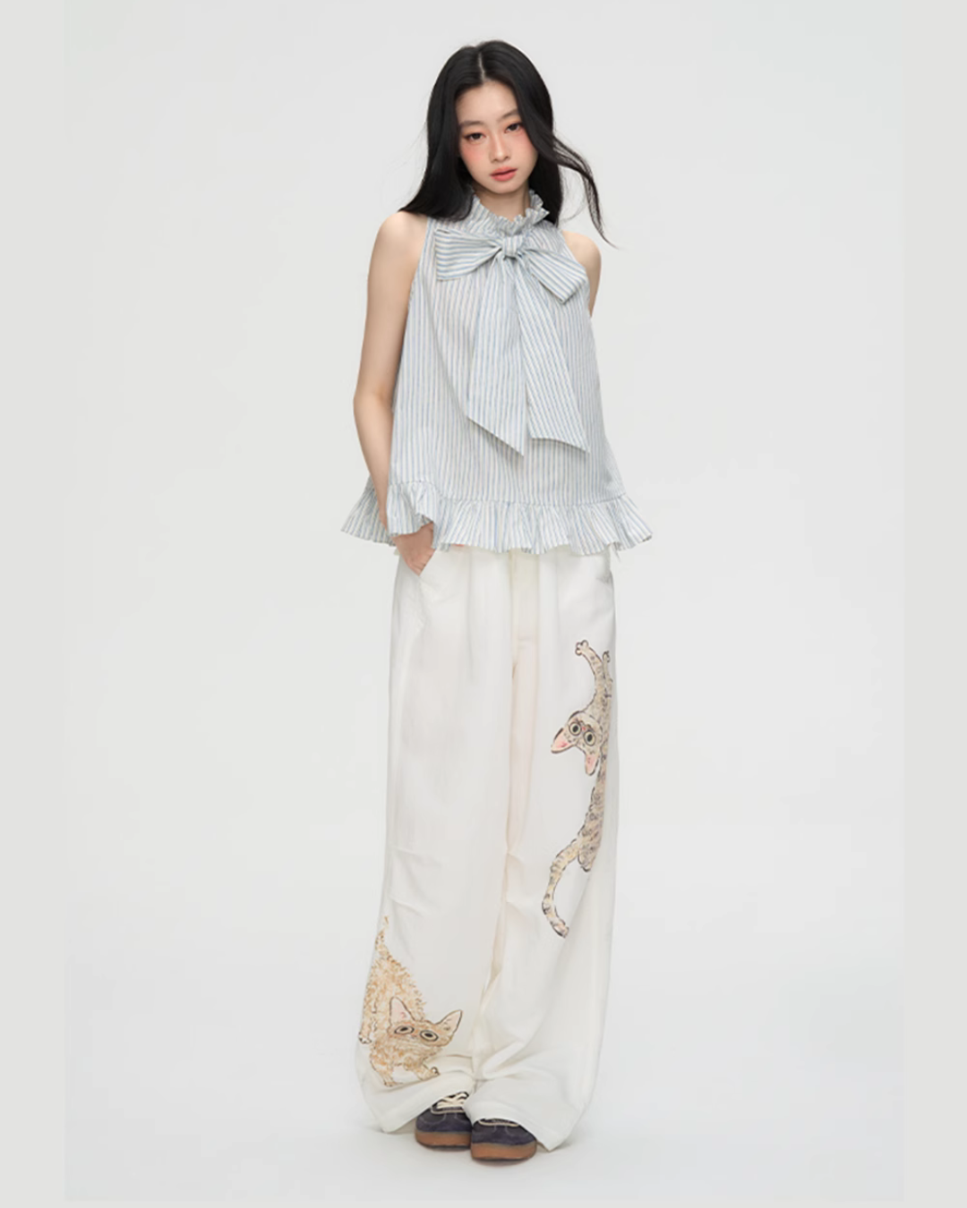 Stripe Long Bow Tie Top PUC0018