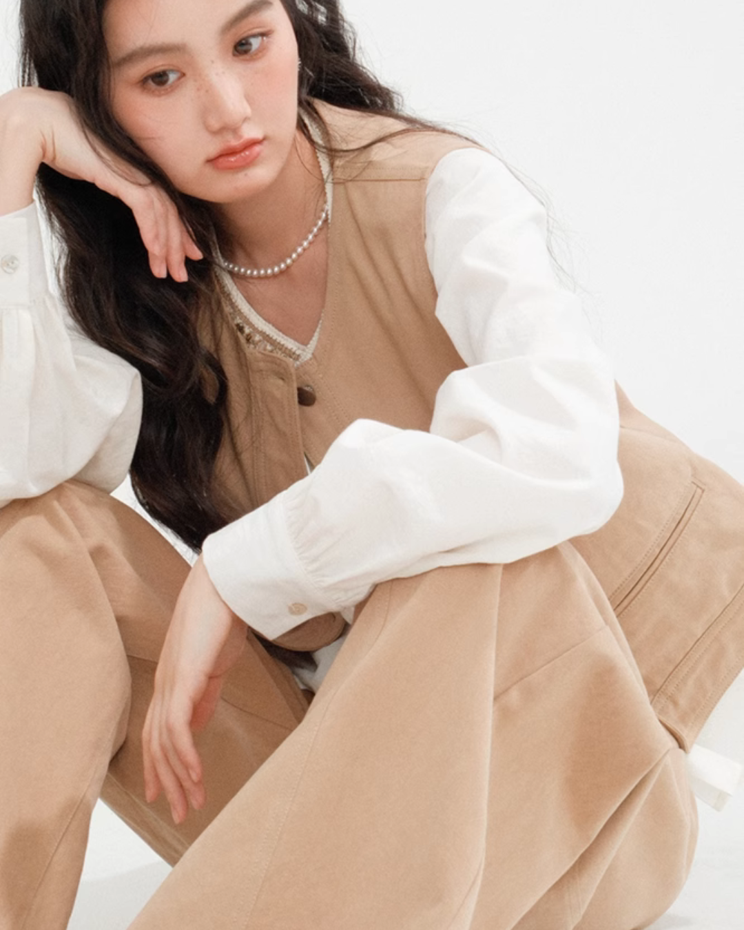 No Collar Balloon Sleeve Top / Vest / Pants CHS0002