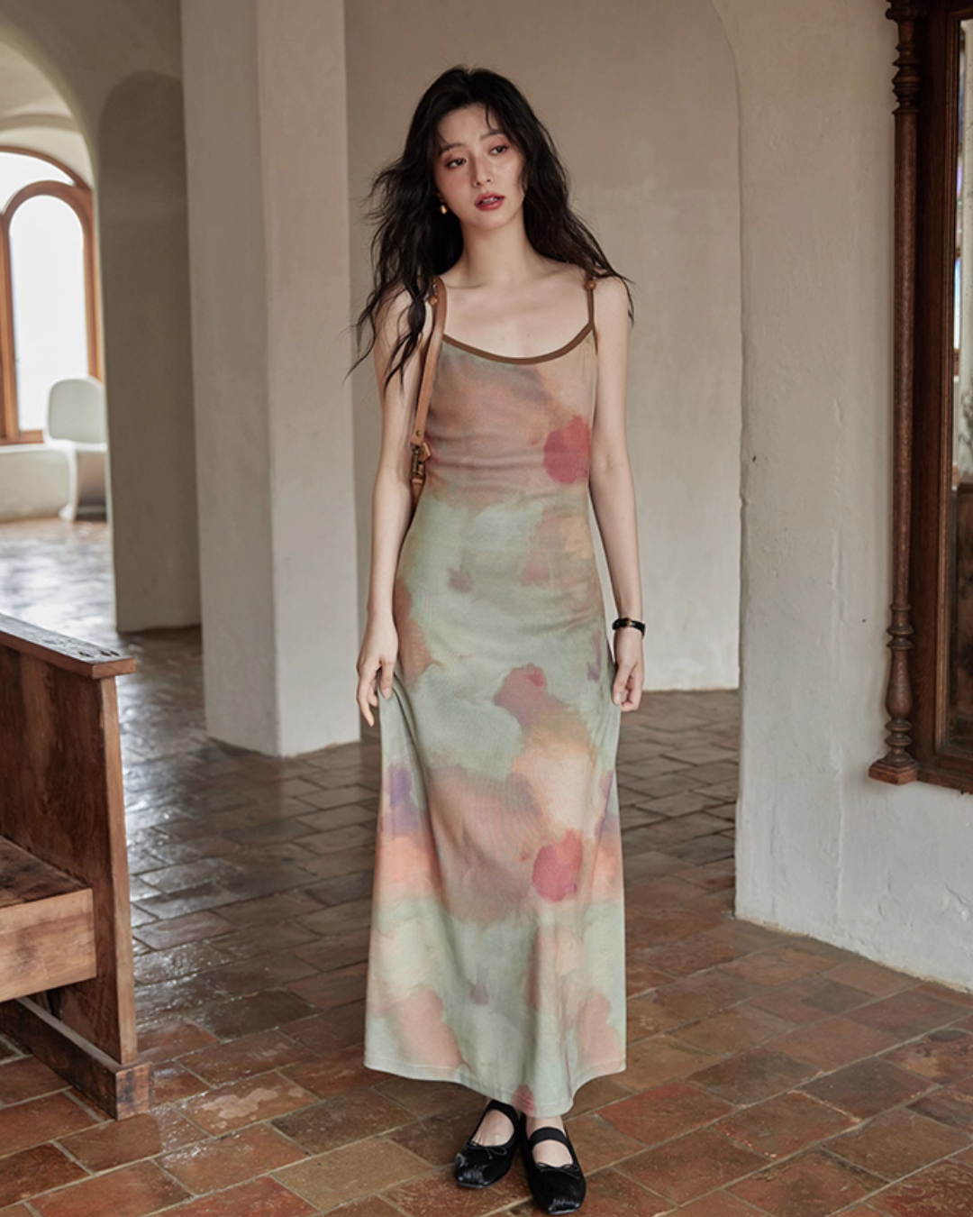 Marble Pattern Camisole Long Dress SMS0013