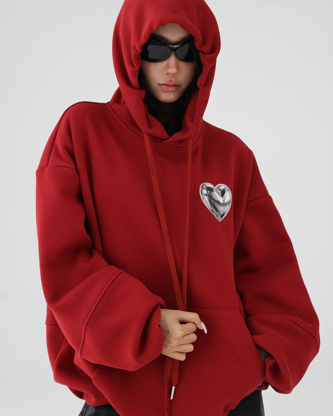 Silver Heart Oversized Pullover Hoodie ACS0178