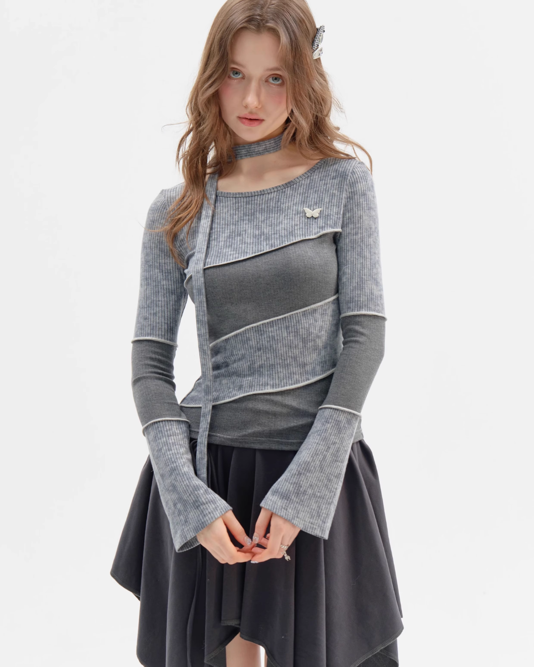 Diagonal Design Top with Choker ZZF0362
