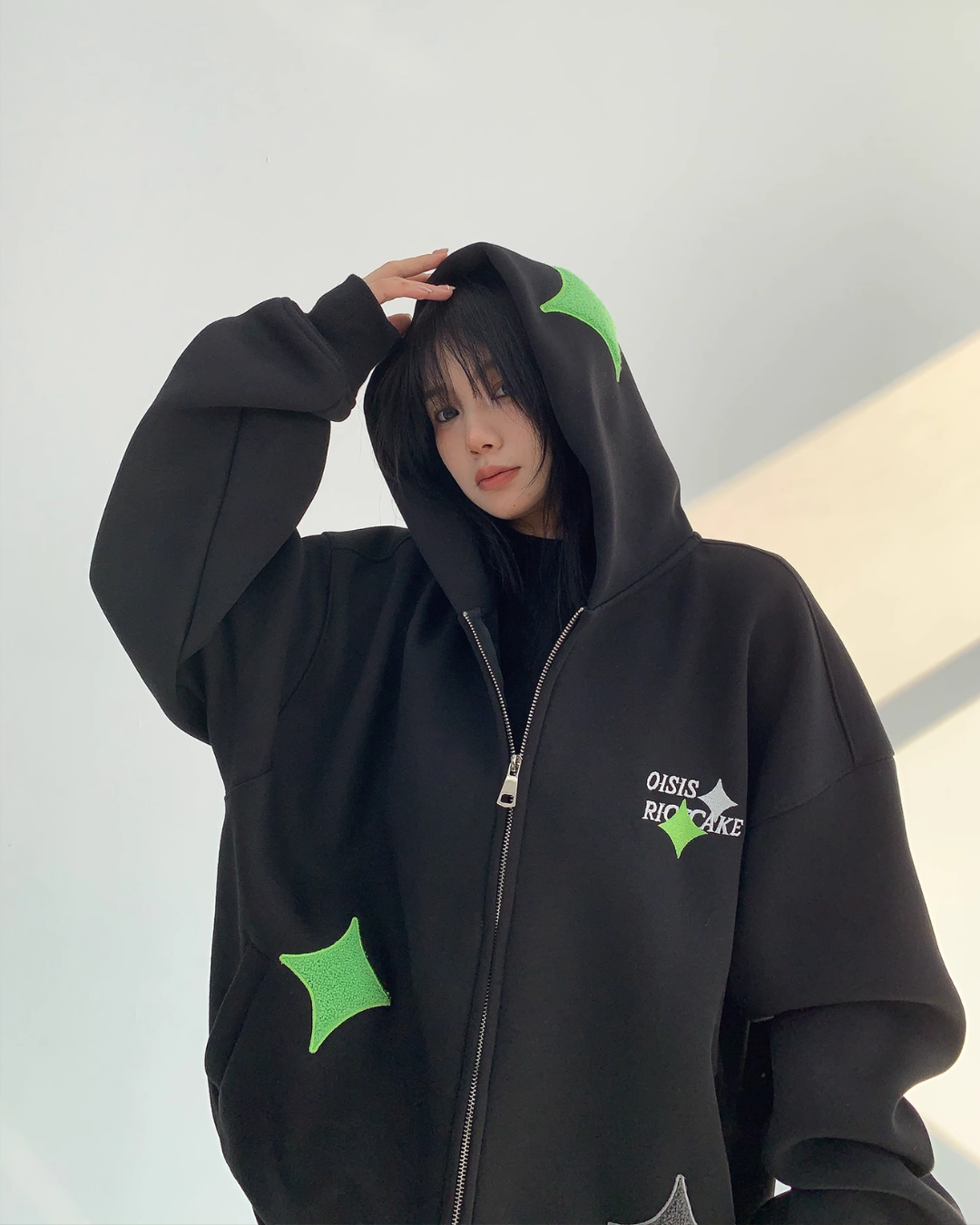 Diamond Patch Zip Hoodie YLS0609
