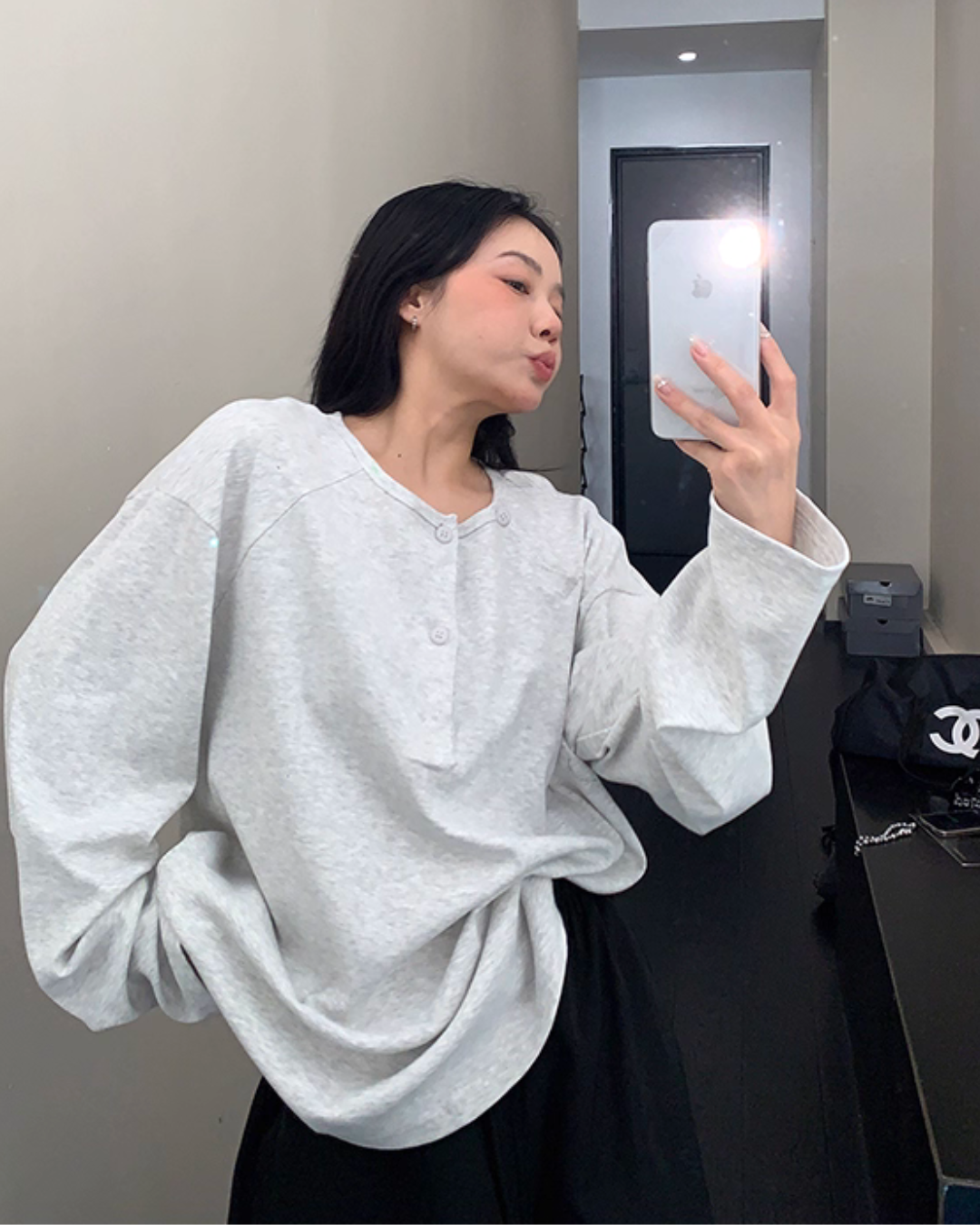 Half Button Loose Top YLS0985