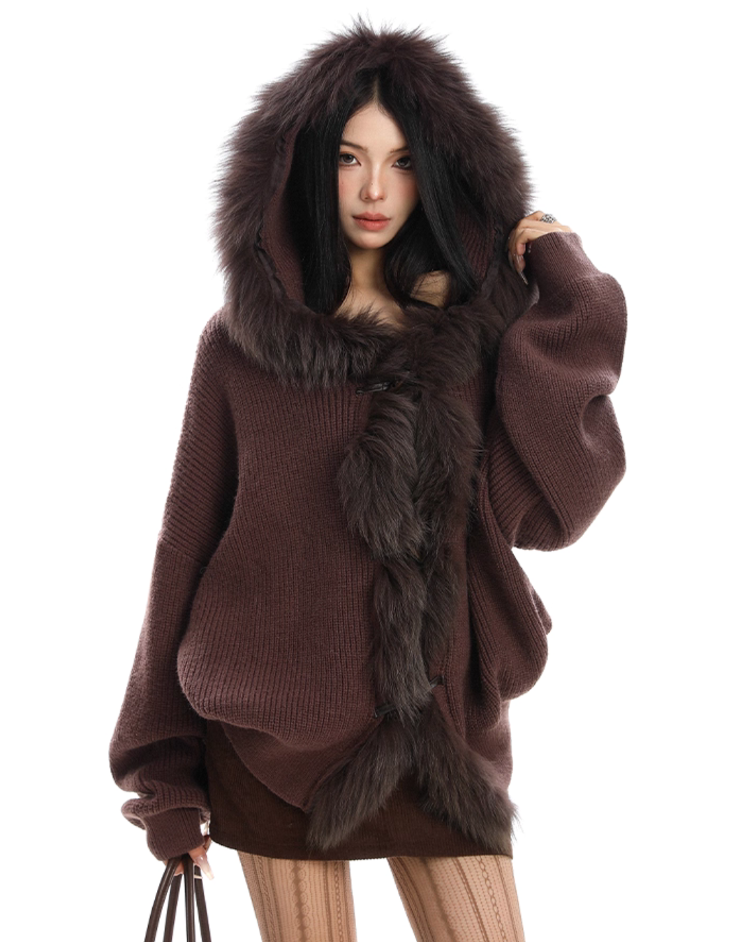 Fur Hood Zip Up Knit BGS0018