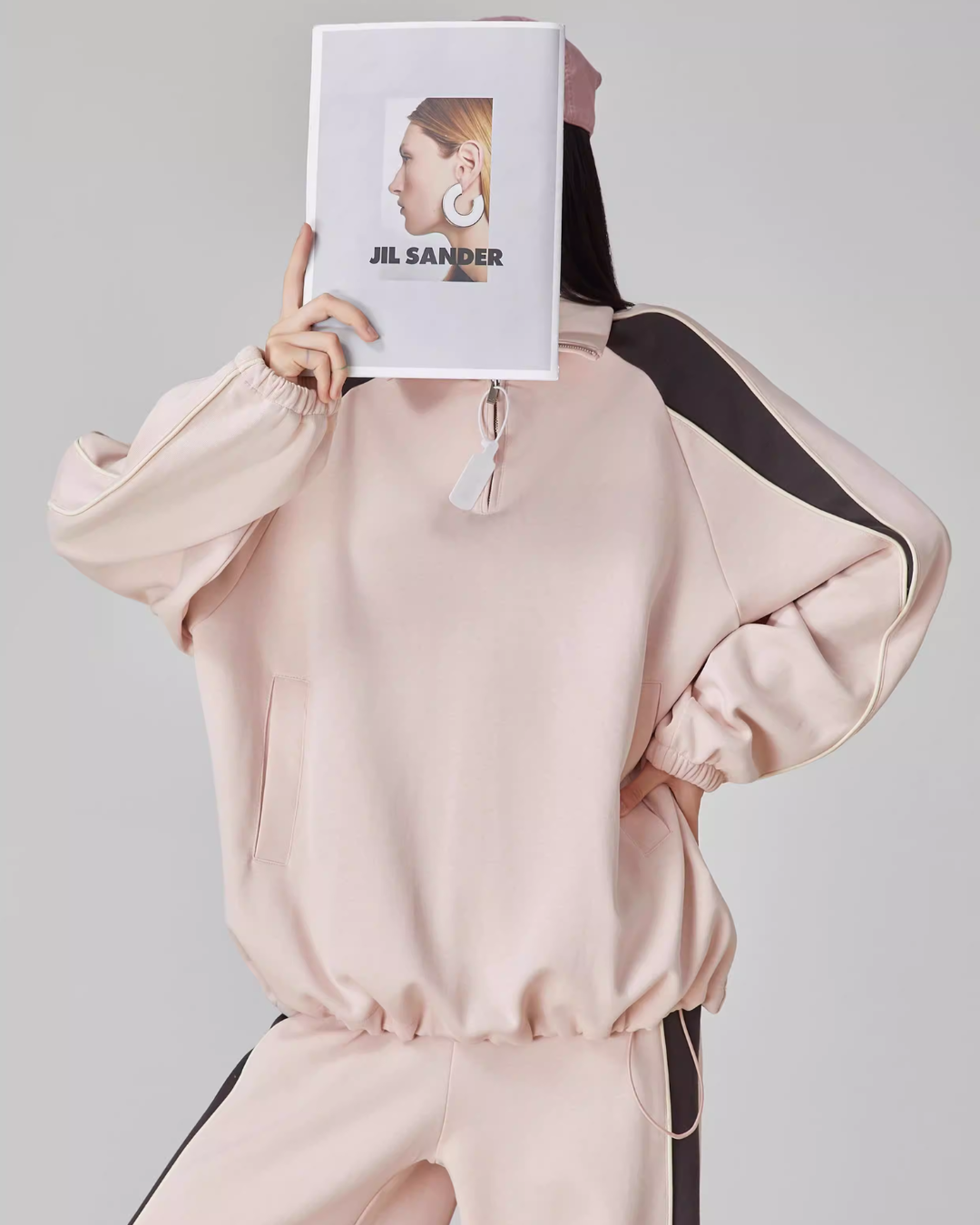 Pink Stand-Collar Sweatshirt / Loose Sweatpants FER0061