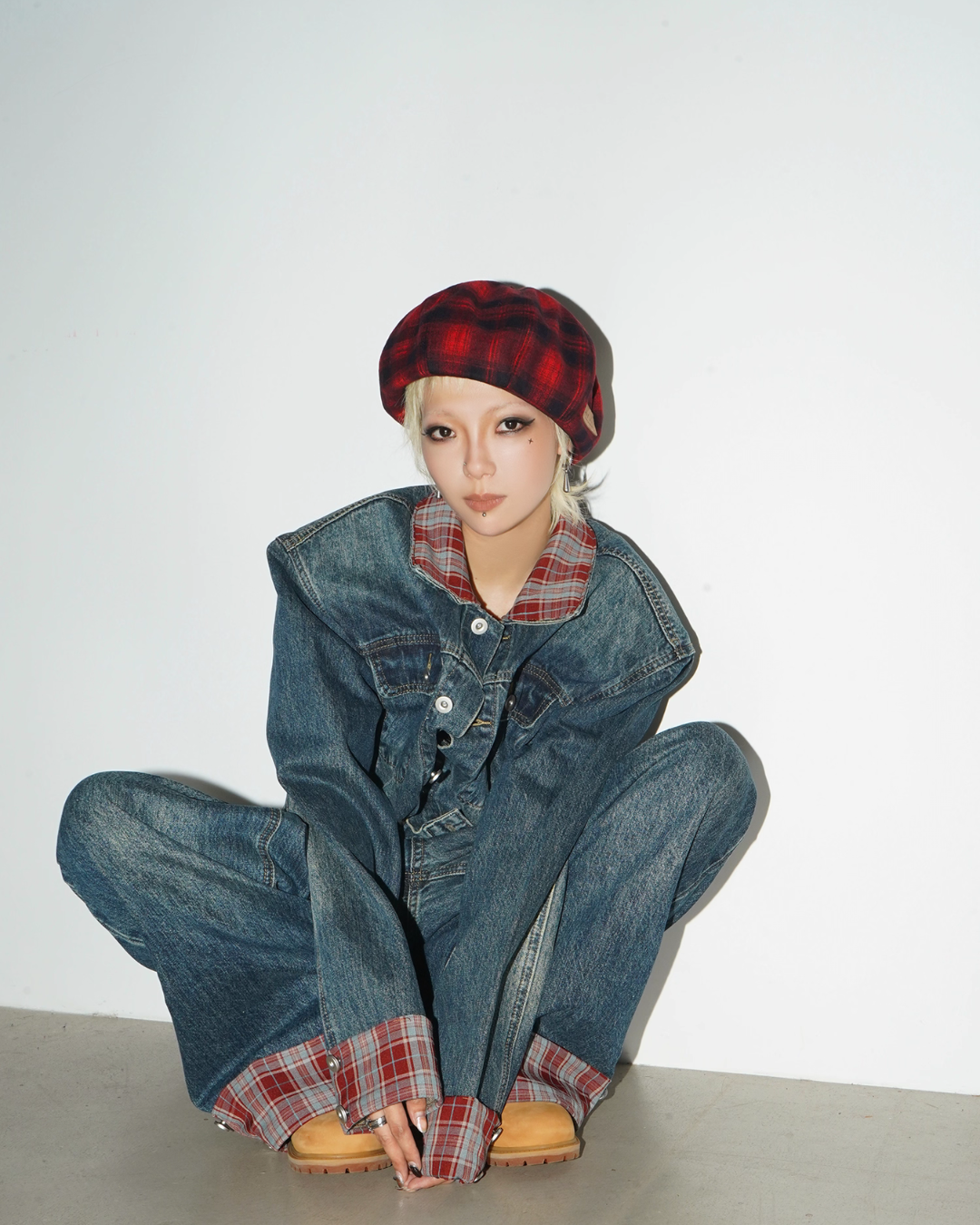 Retro Plaid Denim Jacket / Wide Denim Pants MCY0003