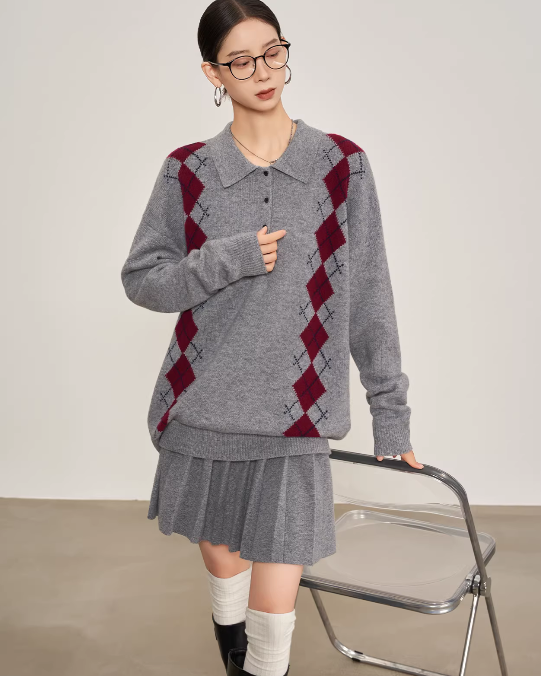 Argyle Knit Tops / Knit Mini Skirt SUY0028