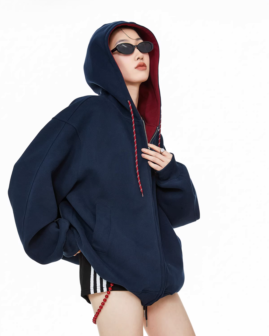Oversized Drawstring Full Zip Hoodie ICM0073