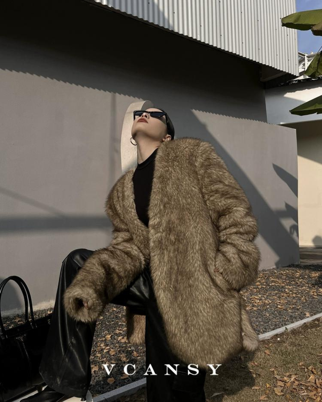 No Collar Volume Fur Coat VCY0046