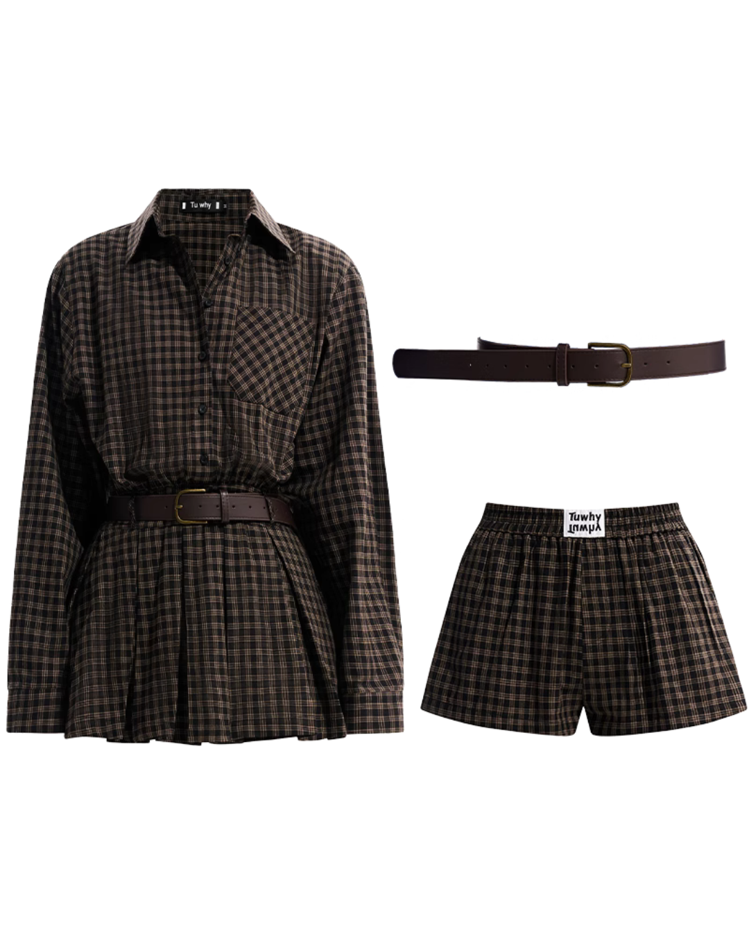 Plaid Pleated Shirt Dress TUW0006