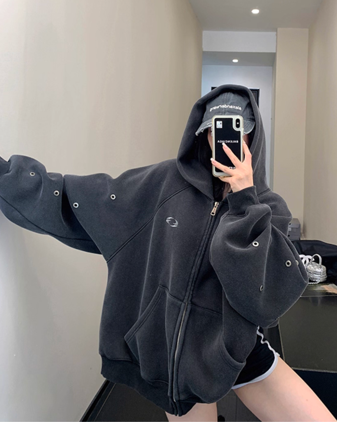 Hollow Out Zip Up Hoodie YLS0988