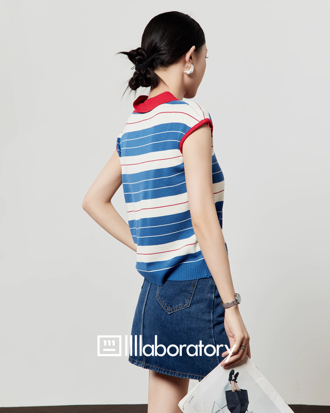 Marine Sleeveless Knit Top / Denim Mini Skirt LLA0505