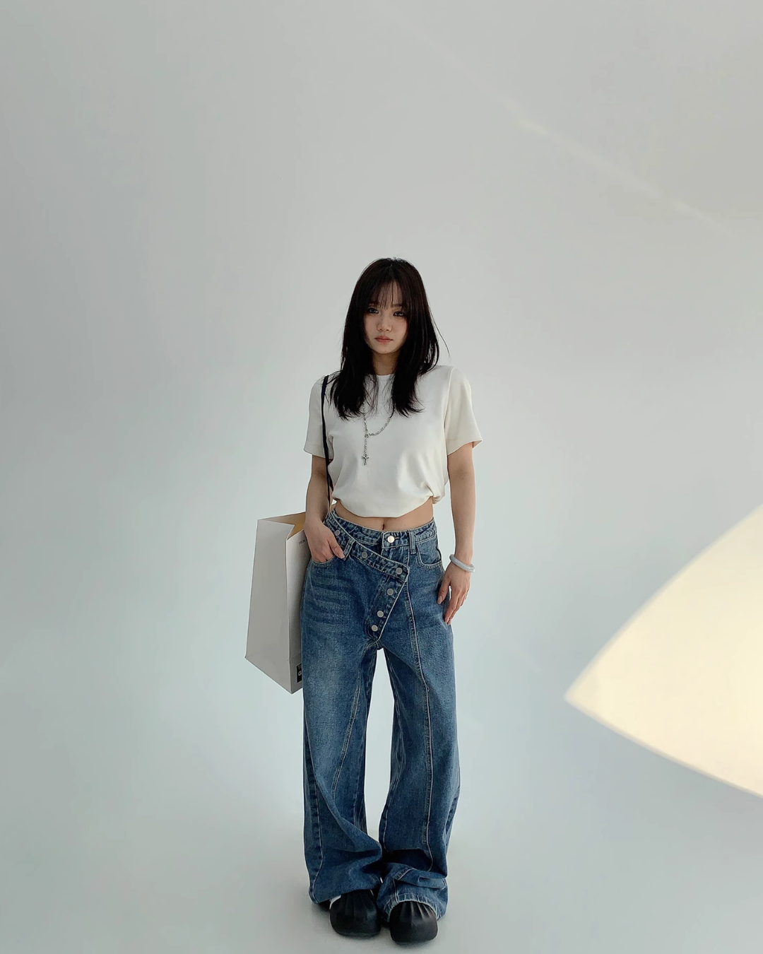 Asymmetrical Front Button Denim YLS0799