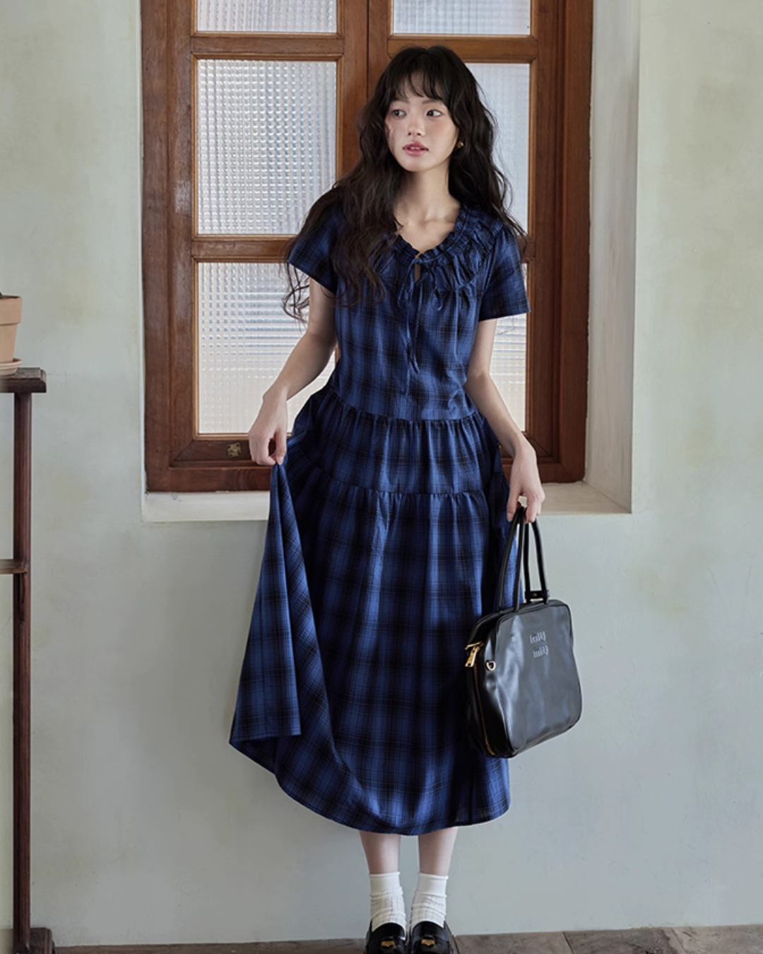 Checkered Long Flare Dress SMS0024