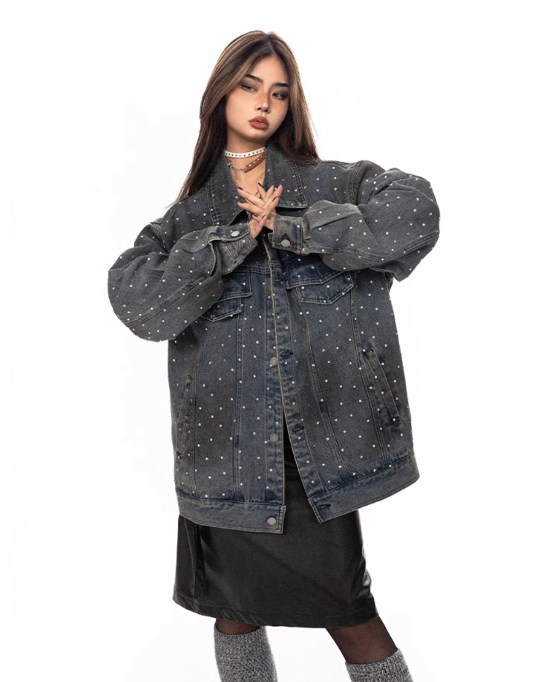 Polka Dot Diamond Denim Jacket BLB0027