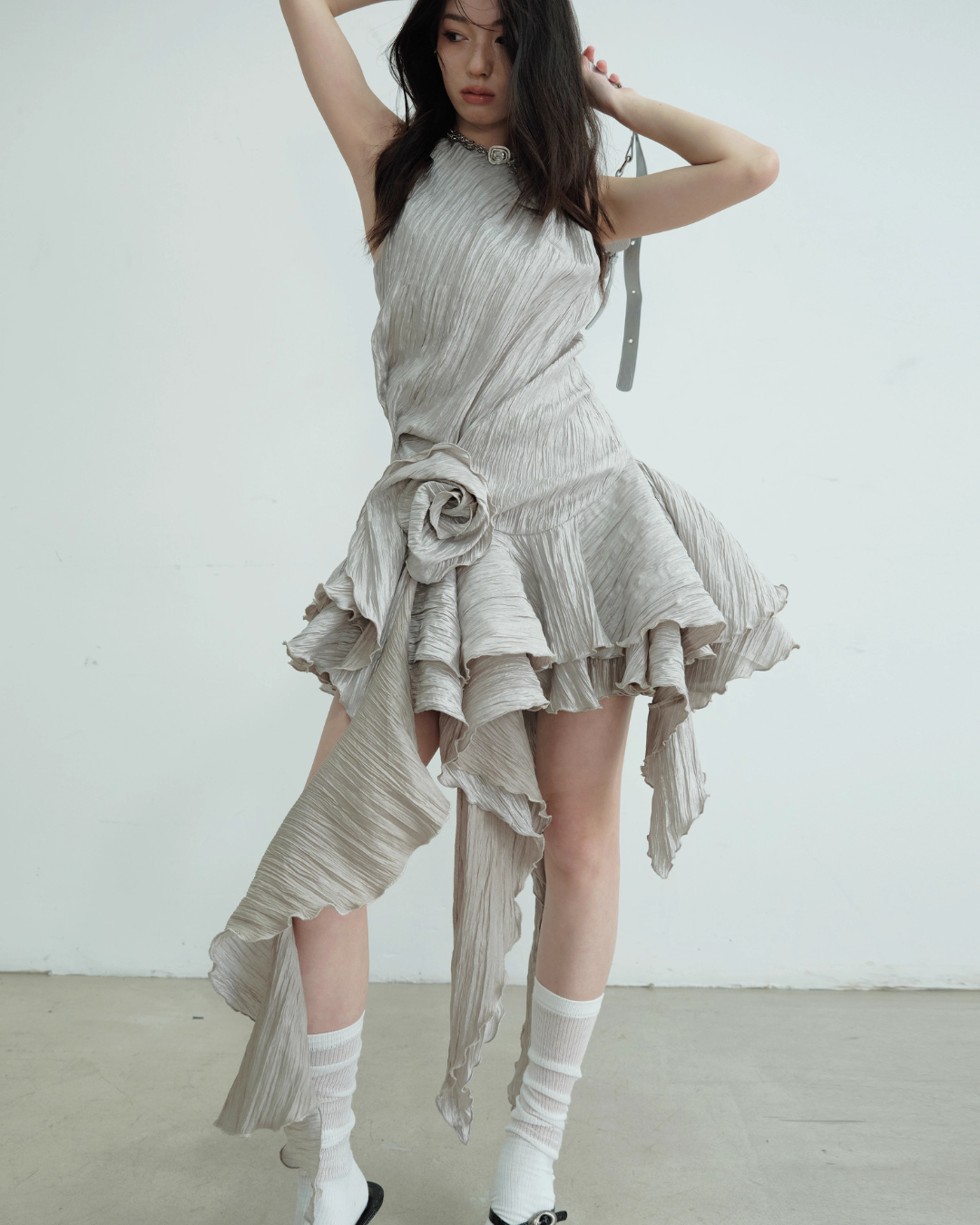 Asymmetry Floral Ruffle Dress JNS0019