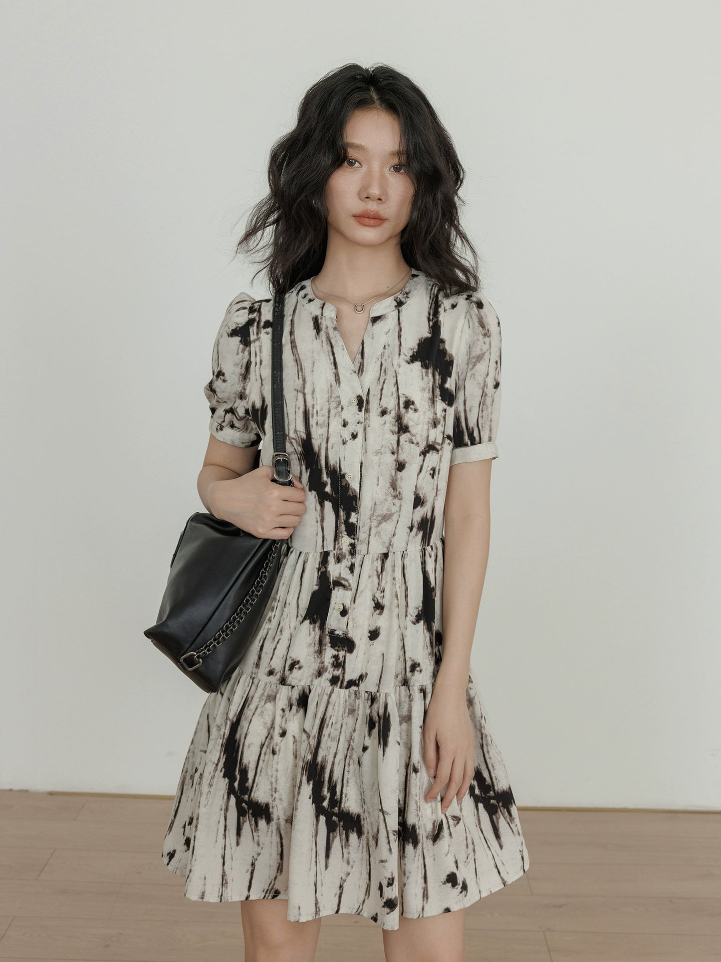 Wood Paint Pattern Tiered Dress VAS0038