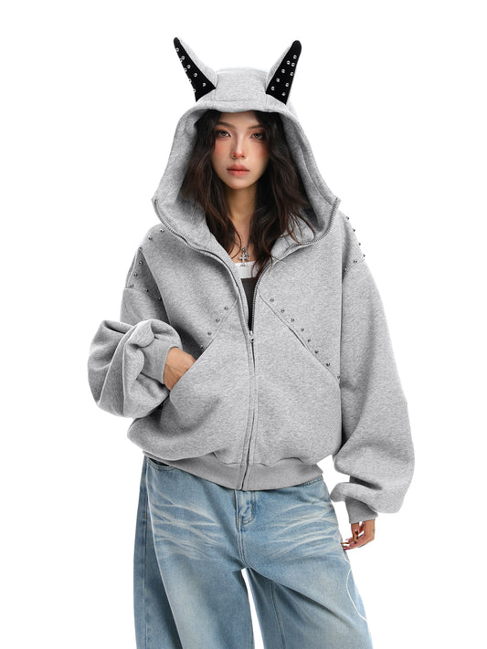 Ear Design Studded Hoodie BGS0022
