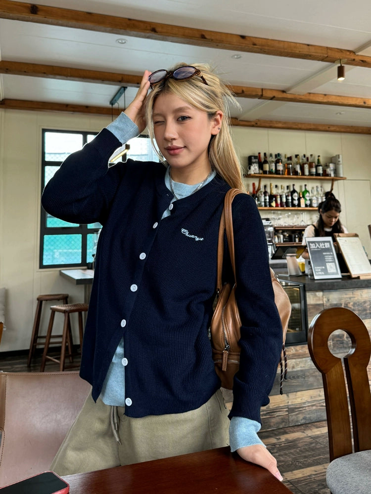 Layered Style Round Neck Knit Cardigan CYE0008