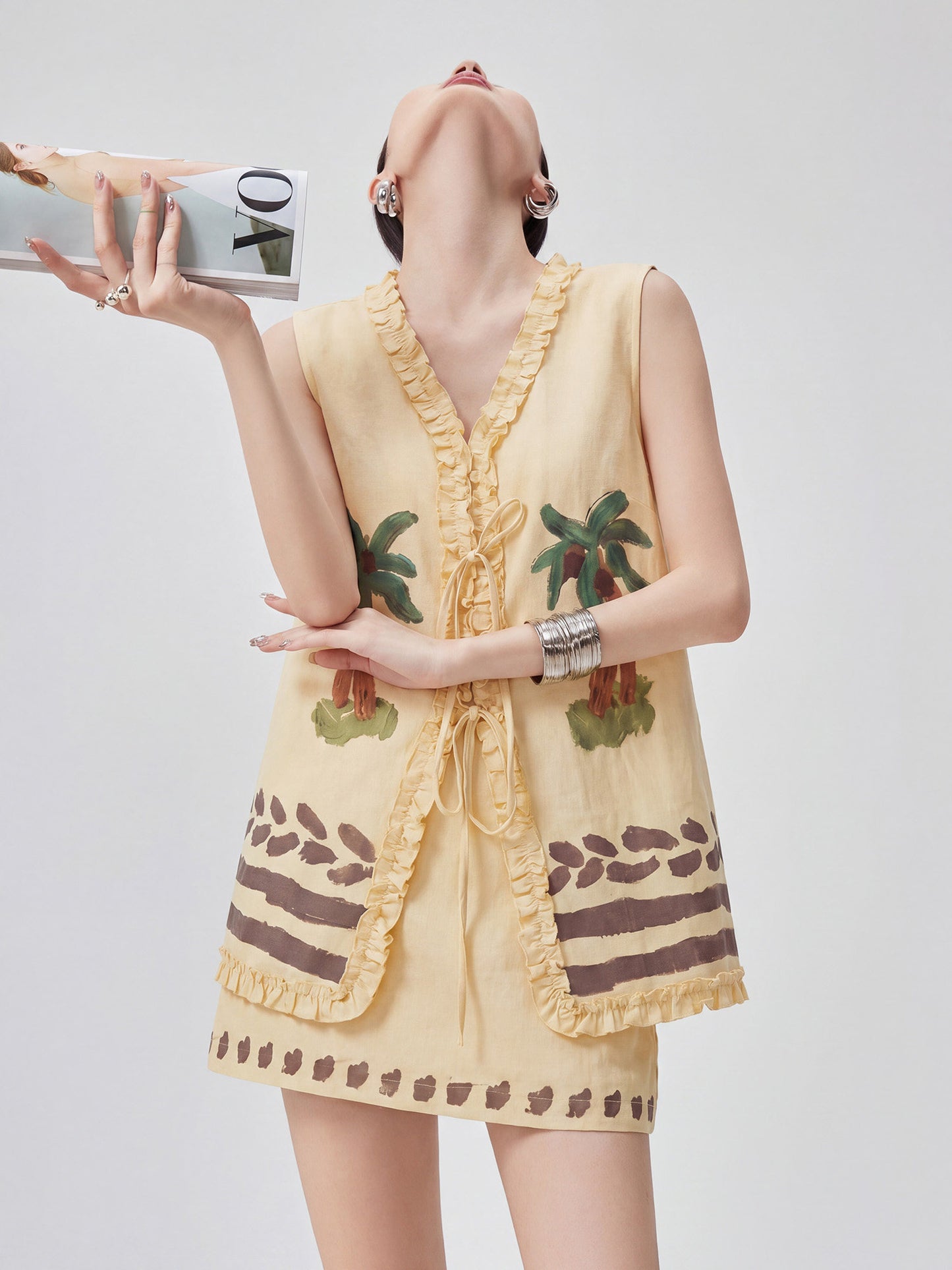 Palm Tree Embroidered Vest / Mini Skirt FER0247